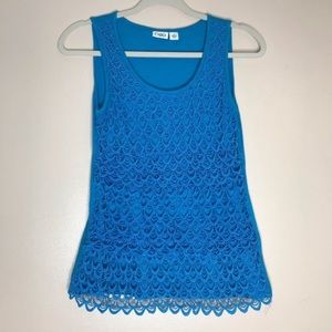 Cato teal blue scalloped lace tank top S